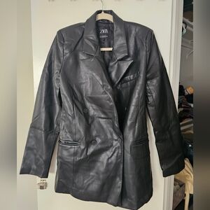 Zara Women's Double-Breasted Black Leather Jacket